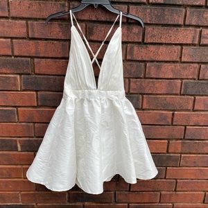 Luxxel White Satin Plunge Skater Dress